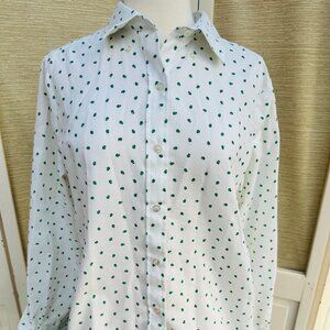 Vintage Apple Print Button-Down Oxford Shirt Green Apple Print Teacher Shirt